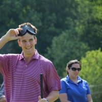 <p>Eli Manning, pictured just after finishing at putting demonstration at the Mount Kisco Country Club.</p>
