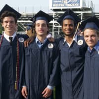 <p>Weston High School students enjoy the commencement ceremonies Friday afternoon.</p>