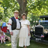 <p>Don and Peggy Morey with their 1926 Model-T at the Lockwood-Mathews Mansion Museum.</p>