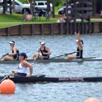 <p>Saugatuck&#x27;s Varsity 8 girls team celebrates after a victory at the USRowing Youth Nationals.</p>