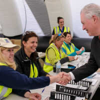 <p>First Selectman Michael Tetreau thanks the volunteers and workers. </p>