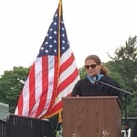 <p>Teacher Diane Borque gives a commencement speech. Students at Ludlowe vote for the teacher they want to make this address.</p>