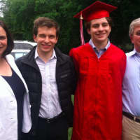 <p>Greenwich High graduate Kevin Moriarty with mother Leslie, brother Michael and father John.</p>