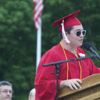 <p>Graduating senior Matthew DeMattia addresses the crowd.</p>