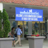 <p>After Saturday&#x27;s graduation ceremony was moved from the Dobbs Ferry waterfront due to rain, this is what greeted visitors outside Dobbs Ferry HIgh School on Friday night.</p>