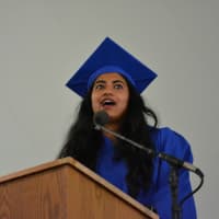 <p>Horace Greeley Co-Valedictorian Divya Gopinath gives her speech.</p>
