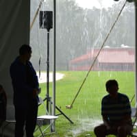 <p>An evening downpour, pictured, failed to stop Horace Greeley&#x27;s graduation ceremony.</p>