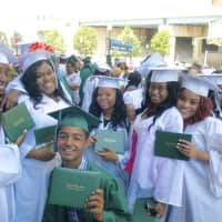 <p>Happy graduates gather at Webster Bank Arena as Bassick holds its commencement exercises. </p>
