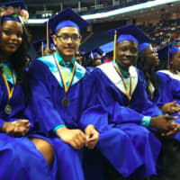 <p>From left: Valedictorian speaker Franceine Welcome, Salutatorian Louis Gonzalez and Shaun Hershiser who delivered the welcome from the senior class.</p>