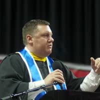 <p>Central High School Principal Eric Graf speaks to the crowd.</p>