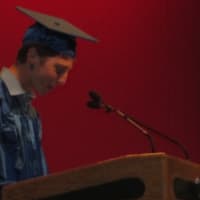 <p>Brian Schoenfeld delivering the salutatorian address at Byram Hills High School graduation ceremony.</p>