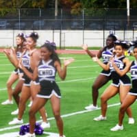 <p>The New Rochelle cheerleaders perform at halftime.</p>