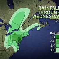 <p>Rainfall from Hurricane Sandy could reach eight inches in Fairfield County, according to AccuWeather.com.</p>