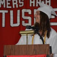 <p>Somers High School Valedictorian Jessica Rosenblum addresses the class of 2015.</p>