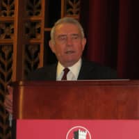 <p>Former CBS anchor and Managing Editor Dan Rather at the podium on Wednesday during Manhattanville College&#x27;s &quot;Castle Conversations.&quot;</p>