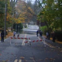 <p>Rings End Road in Darien was closed due to flooding Monday morning.</p>