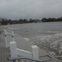 <p>The water reached the snack shack at Weed Beach in Darien.</p>