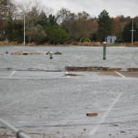 <p>The Noroton Yacht Club in Darien at high tide Monday.</p>
