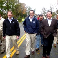 <p>Gov. Dannel Malloy, center, getting an update on Hurricane Sandy&#x27;s damage in Stamford in 2012, is holding  a two-day statewide emergency preparedness drill to simulate a coordinated response to a tornado. </p>