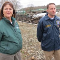 <p>Westchester County Parks Commissioner Kathy O&#x27;Connor with Astorino at the north side of Playland Park Tuesday. </p>