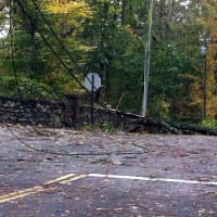 <p>This fallen tree on a wire closed a portion of Old Briarcliff Road at Central Drive West in Briarcliff.</p>