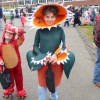 <p>Brothers CJ Young, 6, and Arthur Young, 10, went to get candy dressed as a dragon and a venus flytrap.</p>