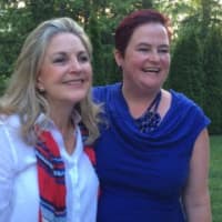<p>Kristan Peters-Hamlin and Sara Lowenstine, co-hostesses of a Hillary Rodham Clinton organizing event at Peters-Hamlins home in Westport. </p>