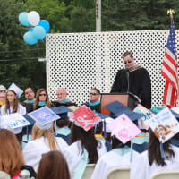 <p>Westlake High Principal Keith Schenker speaking to the Class of 2015 during Friday&#x27;s commencement  exercises.</p>