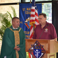 <p>Monsignor Walter Orlowski, pastor of St. Matthew Parish and chaplain for the Knights of Columbus Council No. 14360 and Ron Miller, chairman of the Knights of Columbus Communion Breakfast.</p>