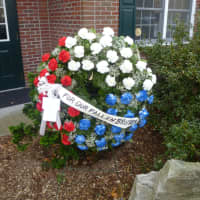 <p>A memorial display at Easton fire headquarters honors Lt. Russell Neary. It was contributed by the Trumbull Fire Department.</p>