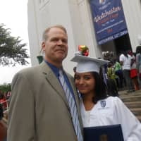 <p>Roosevelt High School&#x27;s principal, Edward DeChent with Amanda Santiago. Amanda will be attending Gutman College in New York City in the fall. </p>
