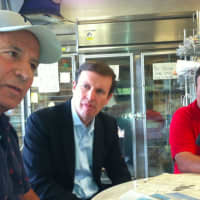 <p>Roger Frate of Darien speaks about lobster fishing issues while U.S. Sen. Chris Murphy, center, and Frate&#x27;s fellow fisherman Tony Carlo, of Norwalk, right. Murphy stopped in Darien to talk about Long Island Sound&#x27;s lobster industry.</p>