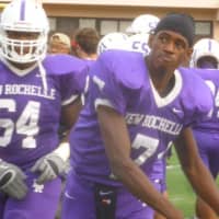 <p>New Rochelle quarterback Khalil Edney rushed for a touchdown and threw for two more in the victory.</p>