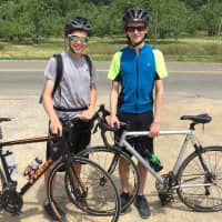 <p>Tustin Neilson of Mamaroneck and Will Marriott of Harrison began a cross-country bicycle trip to raise awareness about pediatric cancer on Thursday at the Brooklyn Bridge.</p>