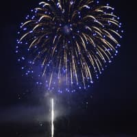 <p>The fireworks brighten the sky above the Danbury Airport and the Danbury Fair Mall on Thursday night. </p>