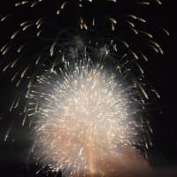 <p>Fireworks explode above the Danbury Fair Mall and Danbury Airport on Thursday evening. </p>