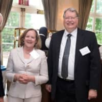 <p>John Federspiel, NY-P/ Hudson Valley Hospital; Kerry DeWitt, Kevin Hammeran, MSCH &amp; Sloane Hospital for Women talk as the Westchester County Association welcomed the hospital partnership to Westchester County.</p>