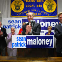 <p>Sean Patrick Maloney declares victory Tuesday night.</p>