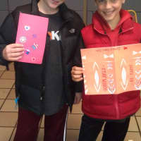 <p>Spencer Sheppe and Evan Shire of Scarsdale made cards for the elderly.</p>