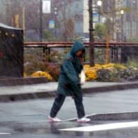 <p>Winds, rain and snow battered  Yonkers on Wednesday afternoon, leaving residents scrambling to find cover. </p>