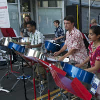 <p>The Jim Royale Steel Drum Ensemble performs for the crowd.</p>
