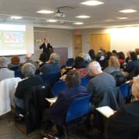 <p>Job seekers listen Thursday in Greenburgh to Laurence Gottlieb&#x27;s advice on the Westchester County economy and job market.</p>