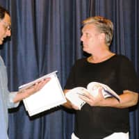 <p>Tom Ammirato, left, rehearses with Jim Stake in a scene from &quot;Guys and Dolls.&quot; </p>