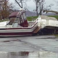 <p>Boats from the Washington Irving Boat Club in Tarrytown were seen in the Losee Park parking lot the day after the storm.</p>