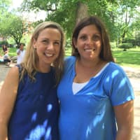 <p>Amy Sullivan, left, and Tiffany Smith, right, at Turtle Park in Larchmont.</p>