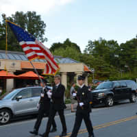 <p>Armonk firefighters march in the Mount Kisco parade.</p>