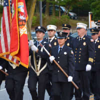 <p>Ardsley firefighters march in the Mount Kisco parade.</p>