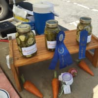 <p>Redding-based Carrot Top Kitchens&#x27; pickles are for sale at the New Canaan Farmers Market on Saturday.</p>