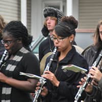 <p>The Peekskill High School Band performs.</p>