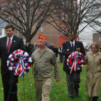 <p>Wreaths were walked across Monument Park to the war memorial.</p>